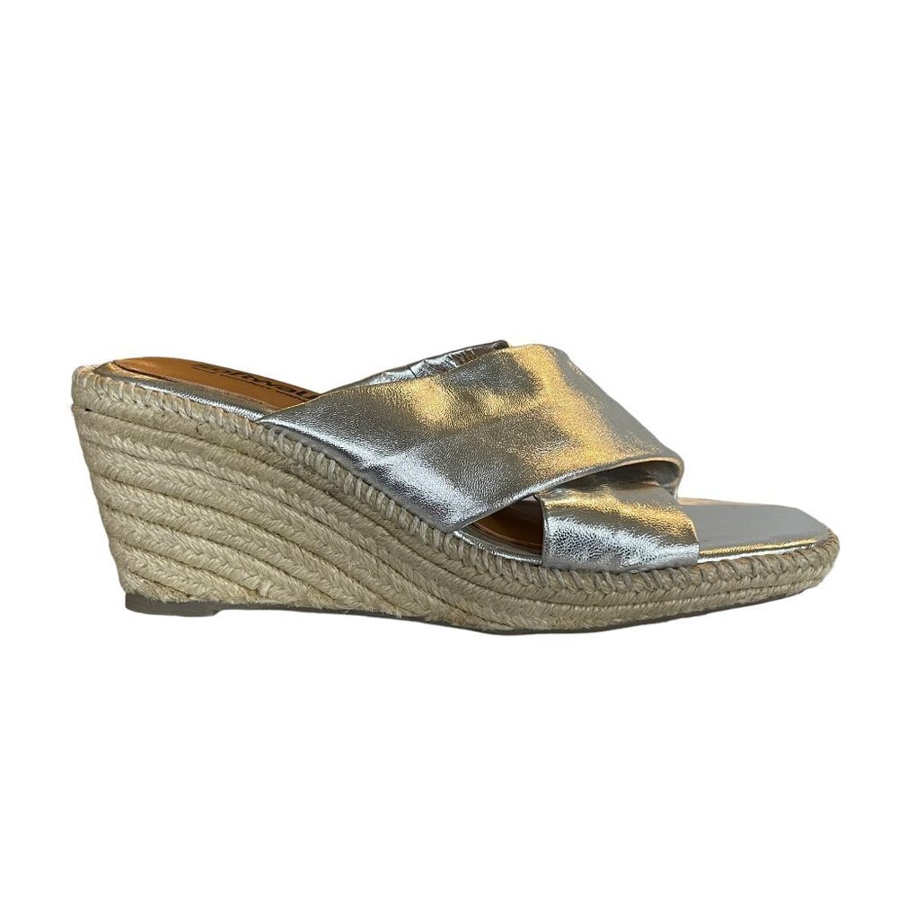Softwalk Hastings Sandals Womens US 8 M Silver Leather Espadrille Heel Slide